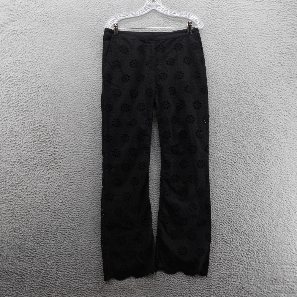 THE KOOPLES Flower Embroideries Eyelet Flare Pants‎ Size 2 Black Women NWT